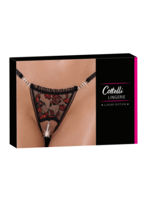 String ouvert dentelle bicolore & perles amovibles - Cottelli